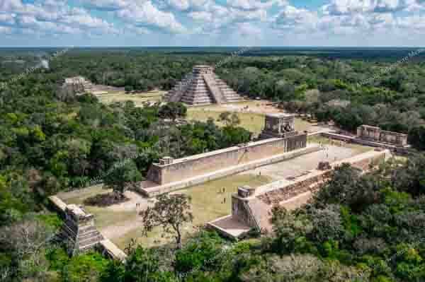 Aerial view of ancient Mayan city Chichen Itza