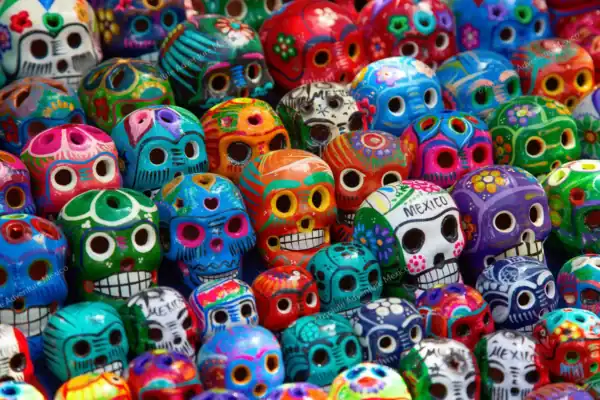 Colorful ceramic  skulls sold near Chichen Itza