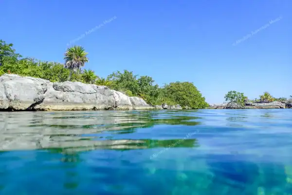 Crystal-clear water  at Akumal snorkeling lagoon