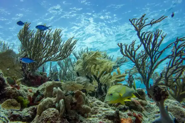 Coral formations in  shallow water Puerto Morelos