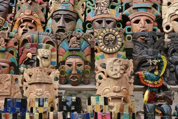 Wooden handcrafted  mask souvenir at Chichen Itza