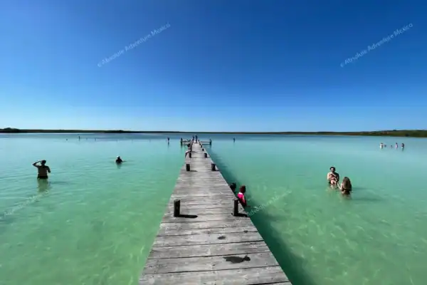 Wooden pier into  Kaan Luum Lagoon