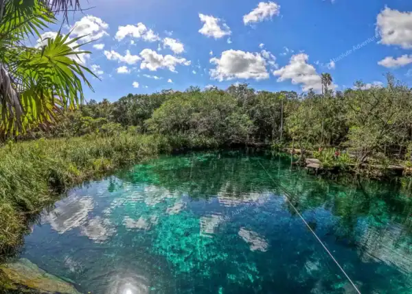 Cenote Corazón with  crystal-clear water