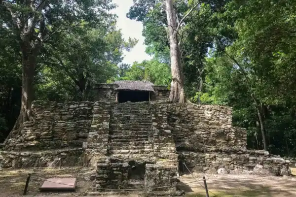 Small protected  temple at Muyil ruins