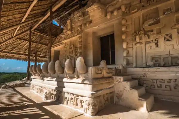 Jaguar mouth detail  on Ek Balam pyramid