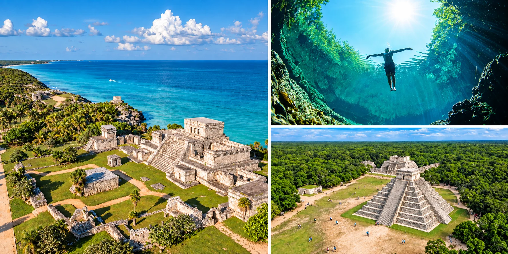 Tulum ruins by the Caribbean Sea, cenote snorkeling and Chichen Itza