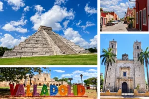Chichen Itza ruins and Valladolid — photo collage