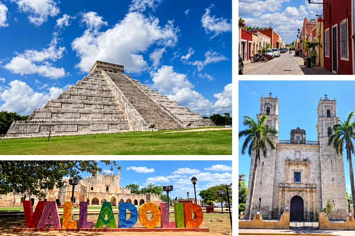 Chichen Itza ruins and Valladolid — photo collage