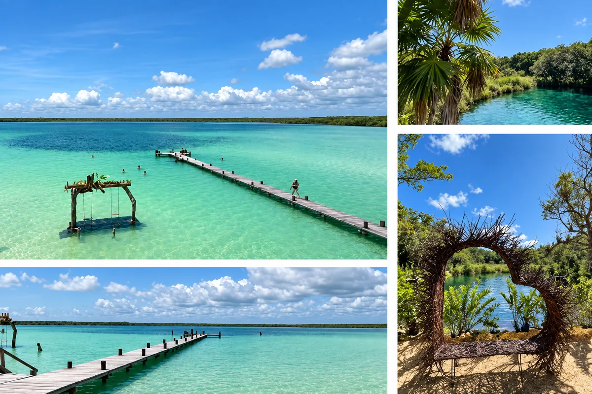 Kaan Luum lagoon and a swimming cenote — photo collage