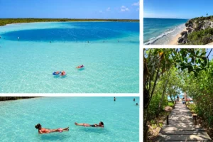 Tulum ruins, Kaan Luum lagoon and a cenote — photo collage