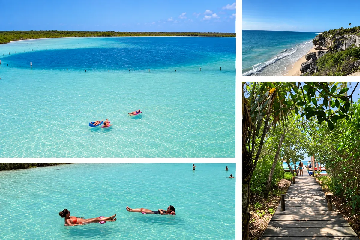 Tulum ruins, Kaan Luum lagoon and a cenote — photo collage