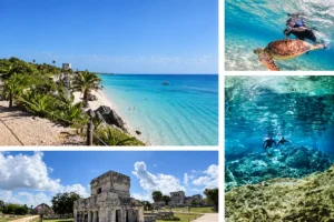 Tulum ruins, cenote swimming and sea turtles — photo collage