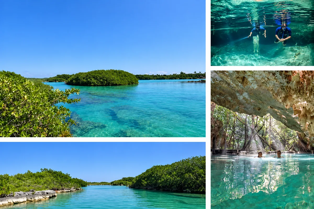 Yal Ku lagoon and cenote snorkeling — photo collage