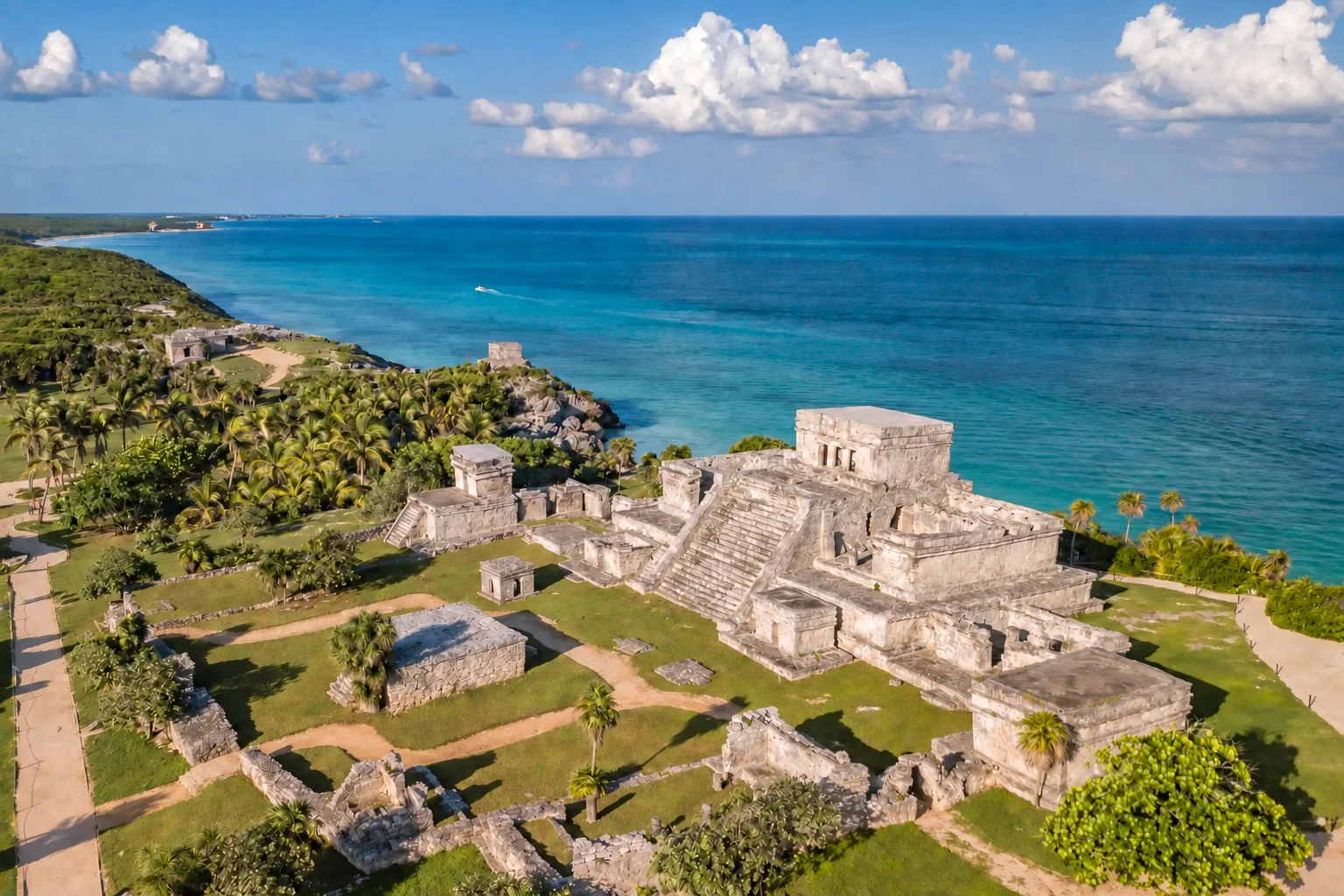 Tulum ruins overlooking the Caribbean Sea