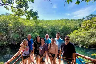 Group photo at
  Cenote Jaguar no crowds