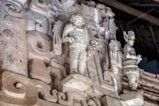 Close-up of carved
  façade at Ek Balam