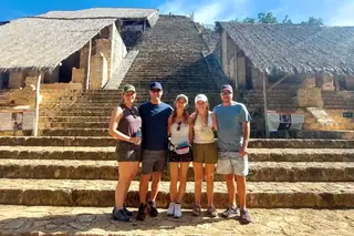 Guests before
  climbing pyramid on Ek Balam private tour