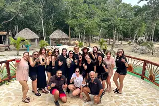 Bachelorette
  tequila tour Tulum with guides raising shots