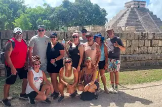 Group photo at
Chichen Itza pyramid during private tour