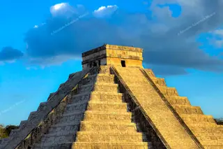 Close-up of snake
  shadow on Kukulkan pyramid during Equinox Chichen Itza tour