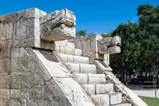 Close-up of serpent
  carvings at Jaguar Platform