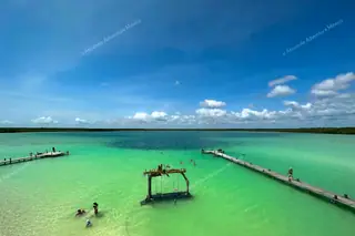 Panoramic tower
  view over Kaan Luum Lagoon