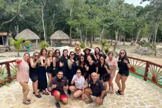 Bachelorette
  tequila tour Tulum with guides raising shots