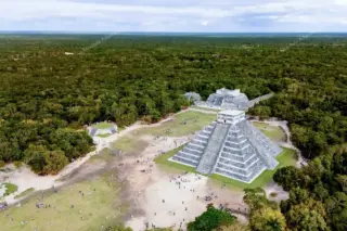 Aerial view of
  Chichen Itza pyramid